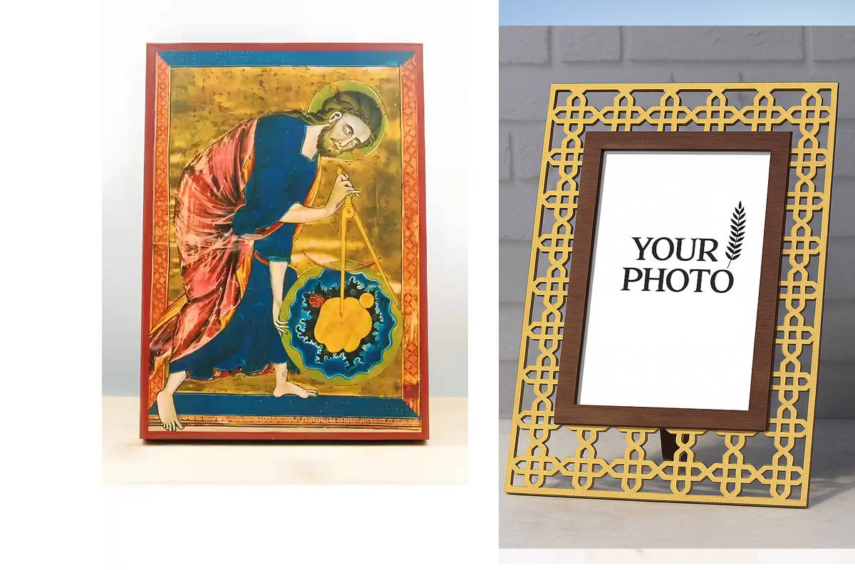 Εικόνα Ορθοδοξίας Πολυτελείας με σχεδιο Σταυρούς μαζι με Βάση σε 8 χρώματα με περίγραμμα χρυσό σε ξύλο Plywood (Πλακάζ) με βάση Ο Ιησούς Χριστός ο Μέγας Αρχιτέκτονας του Σύμπαντος, Ξύλινη Χειροποίητη Εικόνα Ελληνικού Premium Βυζαντινού Στυλ τοίχου Κρεμασμένη σε ξύλινη πλάκα Θρησκευτικό Χειροποίητη Ελληνορθόδοξη εικόνα του Ιησού Χριστού, Κρεμαστή πλάκα βυζαντινής τέχνης, χριστιανική τέχνη Διάσταση 26x20 cm (10,2 x 7,9 ίντσες) INTRAEK3kadro3211-22610842