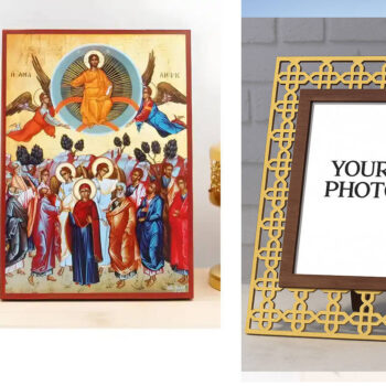 Εικόνα Ορθοδοξίας Πολυτελείας  με  σχεδιο Σταυρούς μαζι με  Βάση σε  8 χρώματα με περίγραμμα χρυσό σε ξύλο Plywood (Πλακάζ)   με  βάση Η Ανάληψη του Ιησού Χριστού στον Ουρανό, Ξύλινη Χειροποίητη Εικόνα Ελληνικού Premium Βυζαντινού Στυλ Κρεμασμένο σε ξύλινη πλάκα Θρησκευτικό θέμα Χειροποίητη Ελληνορθόδοξη εικόνα του Ιησού Χριστού, Κρεμαστή πλάκα βυζαντινής τέχνης, χριστιανική τέχνη Δίασταση 50x40 cm (19,7 x 15,8)  INTRAEK3kadro3211-11342110919 - Image 1