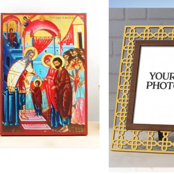 Εικόνα Ορθοδοξίας Πολυτελείας  με  σχεδιο Σταυρούς μαζι με  Βάση σε  8 χρώματα με περίγραμμα χρυσό σε ξύλο Plywood (Πλακάζ)   με  βάση Η είσοδος της Παναγίας στο Ναό, Ξύλινη Χειροποίητη Εικόνα Ελληνικού Premium Βυζαντινού Στυλ Κρεμαστή σε Ξυλόπλακα Θρησκευτικό Θέμα Χειροποίητη Ελληνορθόδοξη εικόνα του Ιησού Χριστού, Κρεμαστή πλάκα βυζαντινής τέχνης, χριστιανική τέχνη Δίασταση 50x40 cm (19,7 x 15,8)  INTRAEK3kadro3211-11342110936 - Image 1