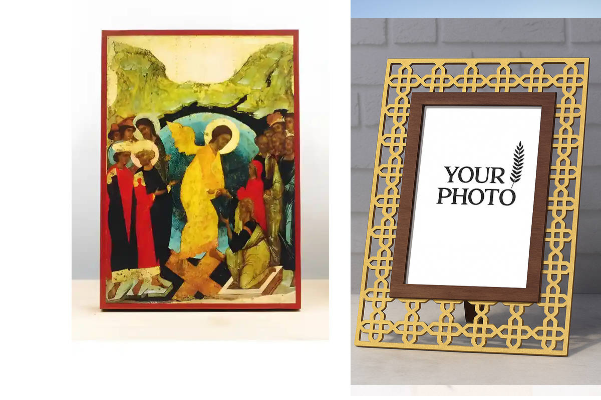 Εικόνα Ορθοδοξίας Πολυτελείας με σχεδιο Σταυρούς μαζι με Βάση σε 8 χρώματα με περίγραμμα χρυσό σε ξύλο Plywood (Πλακάζ) με βάση Ο Ιησούς Χριστός Κάθοδος στην Κόλαση Παλιό Στυλ, Ξύλινη Χειροποίητη Εικόνα Ελληνικού Βυζαντινού Στυλ τοίχου Κρεμασμένη σε ξύλινη πλάκα Ορθόδοξη Θρησκευτική Χειροποίητη Ελληνορθόδοξη εικόνα του Ιησού Χριστού, Κρεμαστή πλάκα βυζαντινής τέχνης, χριστιανική τέχνη Διάσταση 26x20 cm (10,2 x 7,9 ίντσες) INTRAEK3kadro3211-22611133