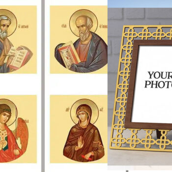 Εικόνα Ορθοδοξίας Πολυτελείας  με  σχεδιο Σταυρούς μαζι με  Βάση σε  8 χρώματα με περίγραμμα χρυσό σε ξύλο Plywood (Πλακάζ)   με  βάση Εικόνες στις βασιλικές πύλες (σετ 6 φωτογραφιών), Χειροποίητη Ελληνορθόδοξη , Κρεμαστή πλάκα βυζαντινής τέχνης, χριστιανική τέχνη Διάσταση 40x30 cm (15,8 x 11,8 ίντσες) INTRAEK3kadro3211-54321103 - Image 1