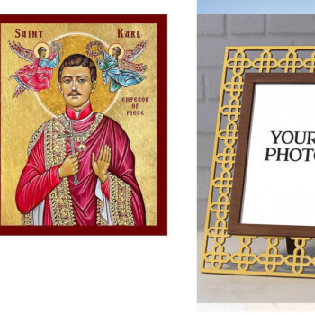 Εικόνα Ορθοδοξίας Πολυτελείας  με  σχεδιο Σταυρούς μαζι με  Βάση σε  8 χρώματα με περίγραμμα χρυσό σε ξύλο Plywood (Πλακάζ)   με  βάση Εικόνα του Ευλογημένου Καρόλου της Αυστρίας, Χειροποίητη Χριστιανική Εικόνα του Μακαριστού Καρλ, Πλακέτα Βυζαντινής Τέχνης, Χριστιανική Θρησκευτική Τέχνη Διάσταση 40x30 cm (15,8 x 11,8 ίντσες)INTRAEK3kadro3211-43216723832 - Image 1