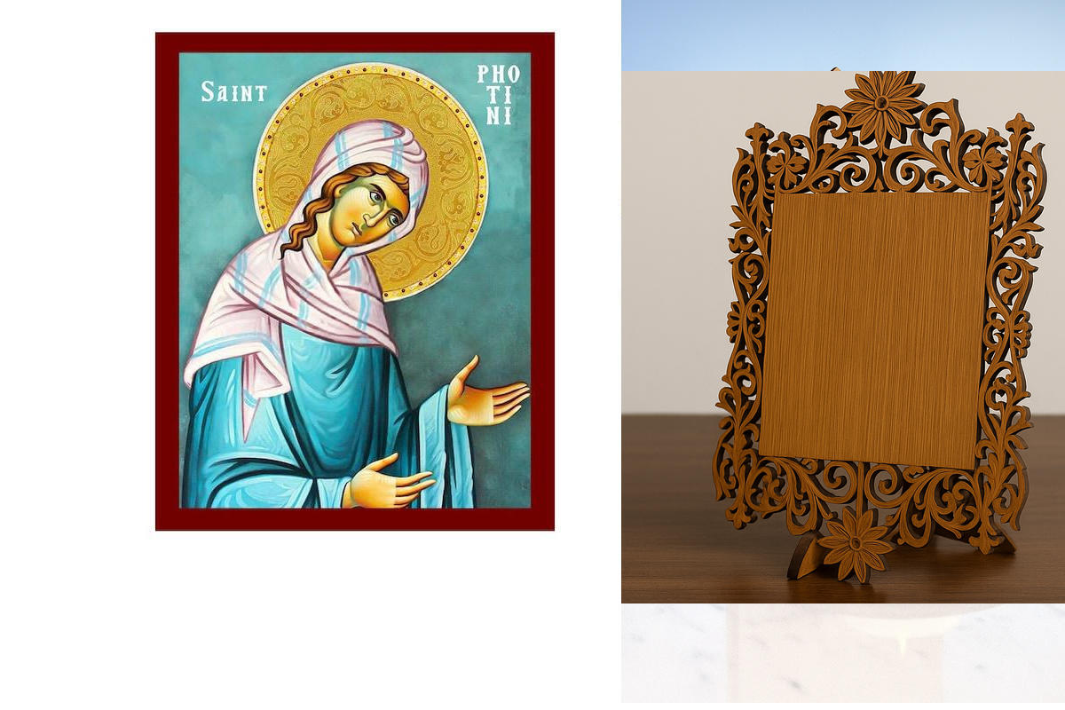 Εικόνα Ορθοδοξίας Δαντέλα μαζι με Βάση σε 8 χρώματα με περίγραμμα χρυσό σε ξύλο Plywood (Πλακάζ) με βάση Εικόνα Αγίας Φωτεινής, Χειροποίητη Ορθόδοξη Εικόνα Αγίας Φωτεινής, Επιτοίχια Πλακέτα Βυζαντινής Τέχνης, Χριστιανική Θρησκευτική Τέχνη Διάσταση 50x40 cm (19,7 x 15,8 ίντσες) INTRAEKkadro3211-6543216723803