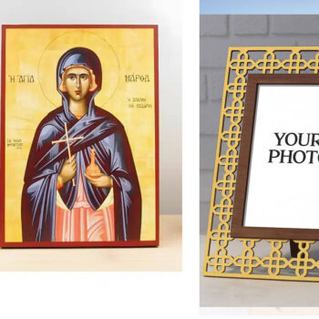 Εικόνα Ορθοδοξίας Πολυτελείας  με  σχεδιο Σταυρούς μαζι με  Βάση σε  8 χρώματα με περίγραμμα χρυσό σε ξύλο Plywood (Πλακάζ)   με  βάση Η Αγία Μάρθα της Βηθανίας, αδελφή του Λαζάρου, Ξύλινη Χειροποίητη Εικόνα Ελληνικής Κορυφαίας Βυζαντινής Στυλ Κρεμασμένη σε ξύλινη πλάκα Θρησκευτικό Χειροποίητη Ελληνορθόδοξη εικόνα του Ιησού Χριστού, Κρεμαστή πλάκα βυζαντινής τέχνης, χριστιανική τέχνη Δίασταση 50x40 cm (19,7 x 15,8)  INTRAEK3kadro3211-11342111233 - Image 1