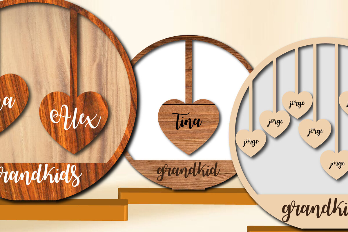 Intra απο ξύλο plywood 3mm-4mm πάχος 1-10 μέλη ονομάτων εγγονιών 3D Δίασταση 15x15 cm INTRAFABR-28465122 - Image 1