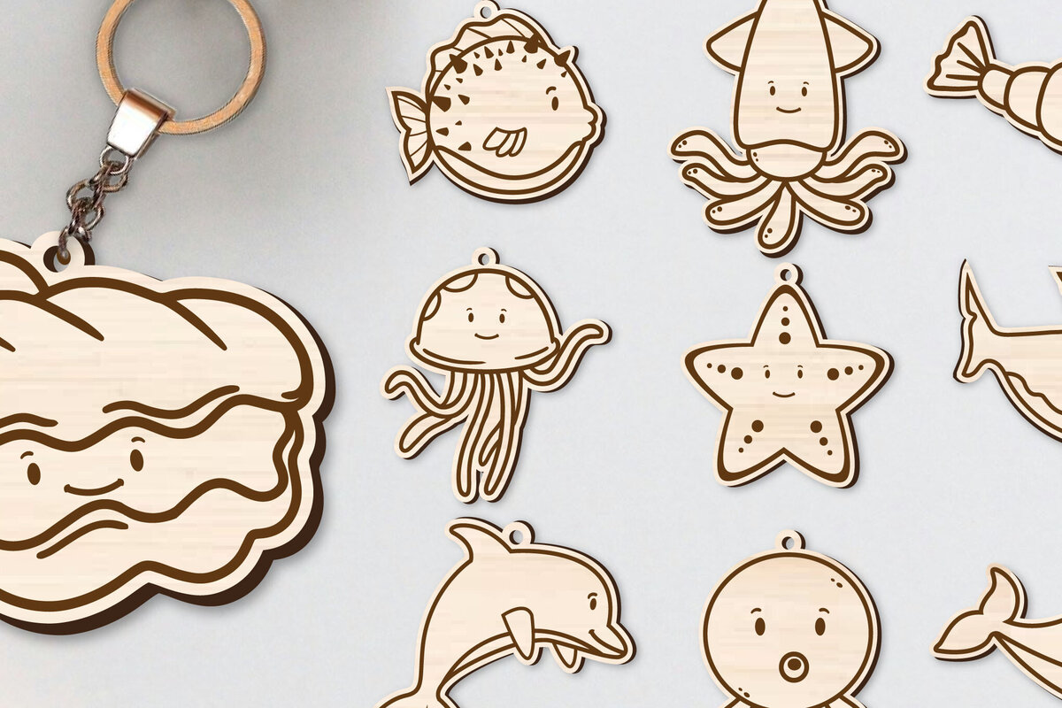 Intra απο ξύλο plywood 3mm-4mm πάχος 10 Design Cute Sea Animal Key Chain Δίασταση 30x20 cm INTRAFABR-96263327 - Image 1