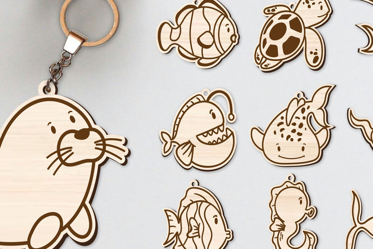 Intra απο ξύλο plywood 3mm-4mm πάχος 10 Design Cute Sea Animal Key Chain Δίασταση 30x20 cm INTRAFABR-96263193 - Image 1