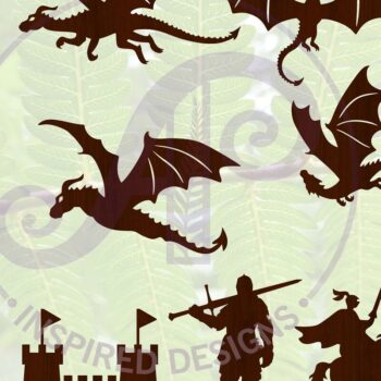 Intra απο ξύλο plywood 3mm-4mm πάχος 10 Dragon Castle and Knight Shapes Δίασταση 30x20 cm INTRAFABR-67514557 - Image 1