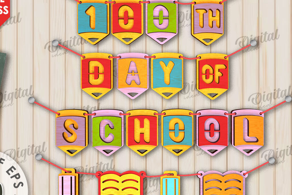 Intra απο ξύλο plywood 3mm-4mm πάχος 100th Days of School Banner Δίασταση 30x20 cm INTRAFABR-111675382 - Image 1