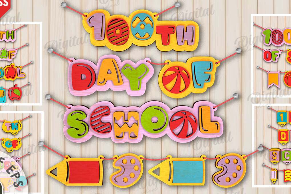 Intra απο ξύλο plywood 3mm-4mm πάχος 100th Days of School Δίασταση 30x20 cm INTRAFABR-111679203 - Image 1