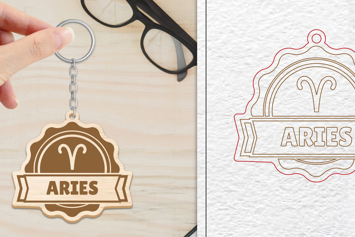 Intra απο ξύλο plywood 3mm-4mm πάχος 12 Σχέδιο Zodiac Keychain Δίασταση 6x6 cm INTRAFABR-102145029 - Image 2