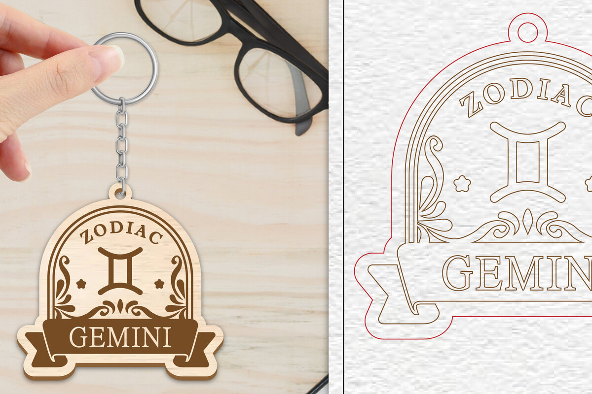 Intra απο ξύλο plywood 3mm-4mm πάχος 12 Σχέδιο Zodiac Keychain Δίασταση 6x6 cm INTRAFABR-102168470 - Image 4