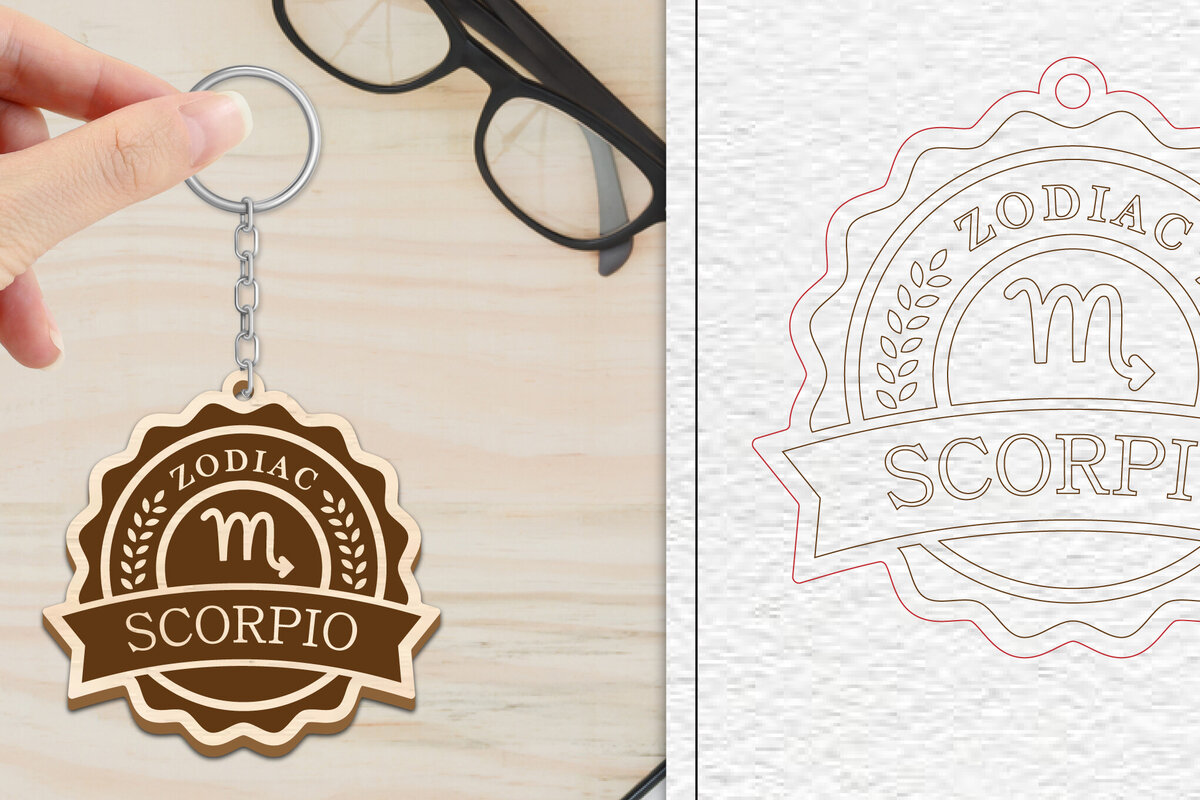 Intra απο ξύλο plywood 3mm-4mm πάχος 12 Σχέδιο Zodiac Keychain Δίασταση 6x6 cm INTRAFABR-102216496 - Image 9