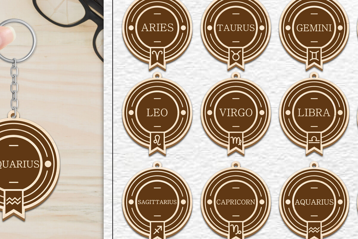 Intra απο ξύλο plywood 3mm-4mm πάχος 12 Σχέδιο Zodiac Keychain Δίασταση 6x6 cm INTRAFABR-102216954