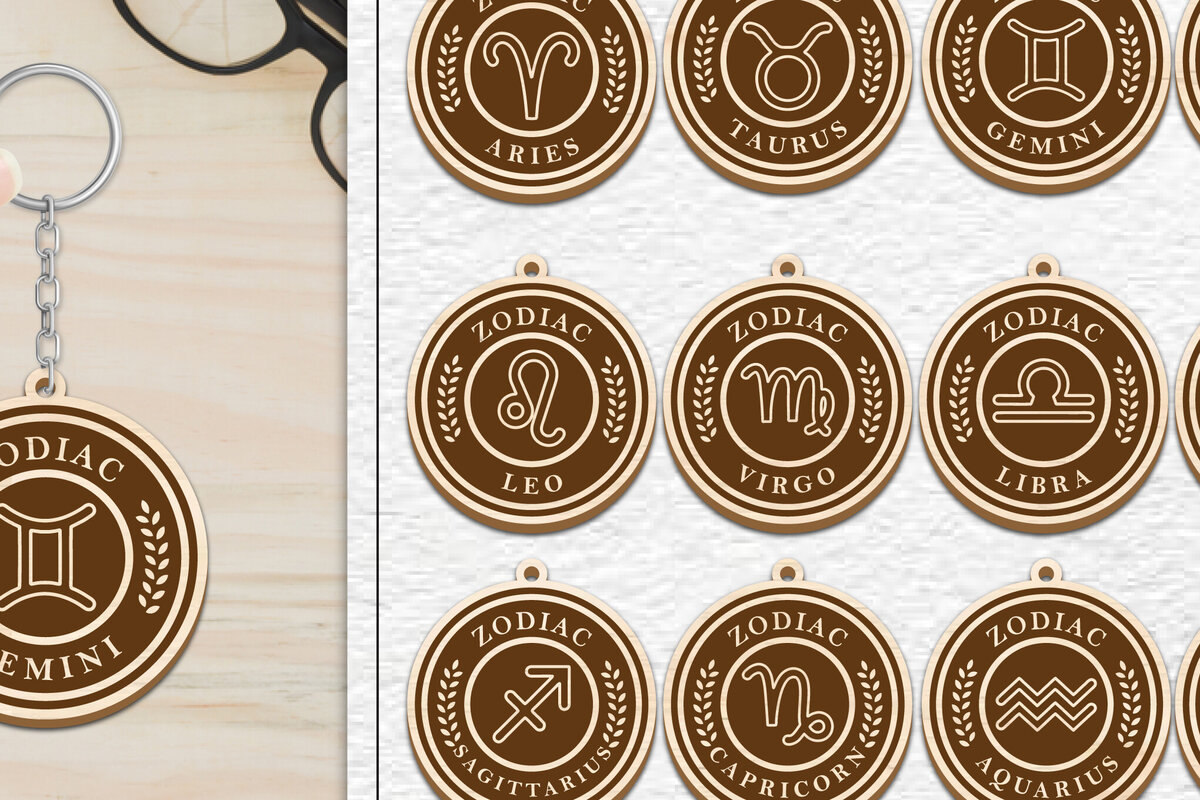 Intra απο ξύλο plywood 3mm-4mm πάχος 12 Σχέδιο Zodiac Keychain Δίασταση 6x6 cm INTRAFABR-102217646