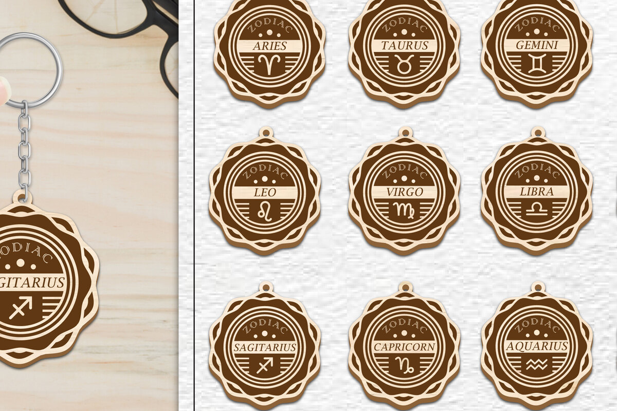 Intra απο ξύλο plywood 3mm-4mm πάχος 12 Σχέδιο Zodiac Keychain Δίασταση 6x6 cm INTRAFABR-102288954