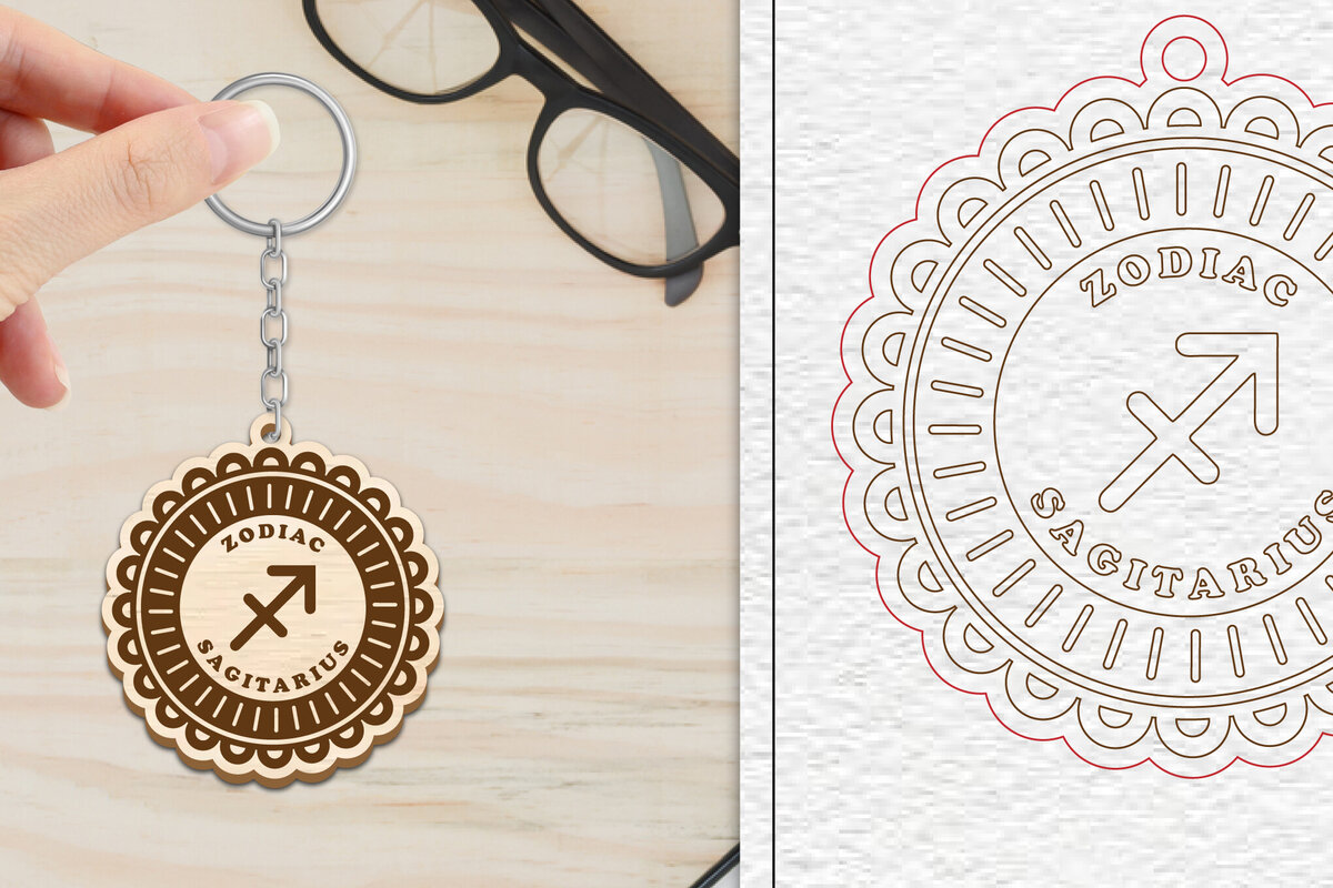 Intra απο ξύλο plywood 3mm-4mm πάχος 12 Σχέδιο Zodiac Keychain Δίασταση 6x6 cm INTRAFABR-102289537 - Image 11