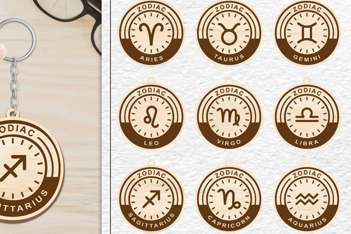 Intra απο ξύλο plywood 3mm-4mm πάχος 12 Σχέδιο Zodiac Keychain Δίασταση 6x6 cm INTRAFABR-102290193