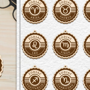 Intra απο ξύλο plywood 3mm-4mm πάχος 12 Σχέδιο Zodiac Keychain Δίασταση 6x6 cm INTRAFABR-102290675