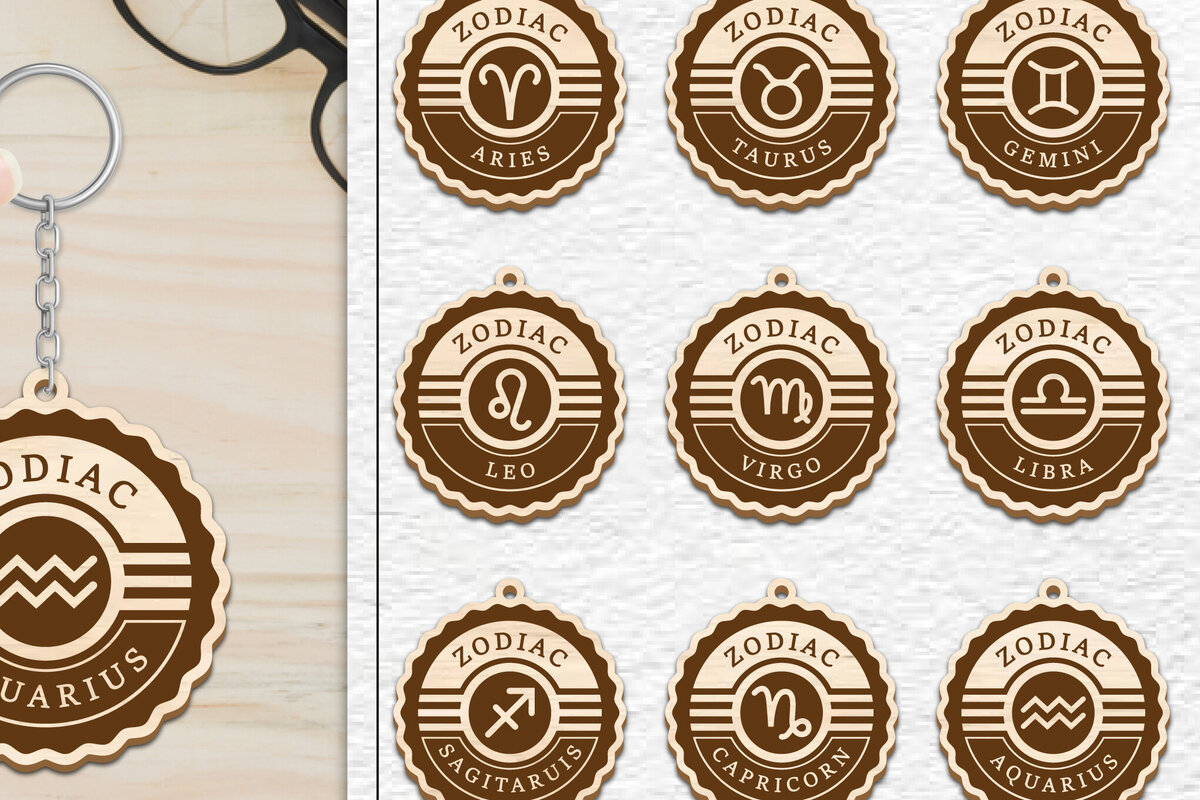 Intra απο ξύλο plywood 3mm-4mm πάχος 12 Σχέδιο Zodiac Keychain Δίασταση 6x6 cm INTRAFABR-102290675