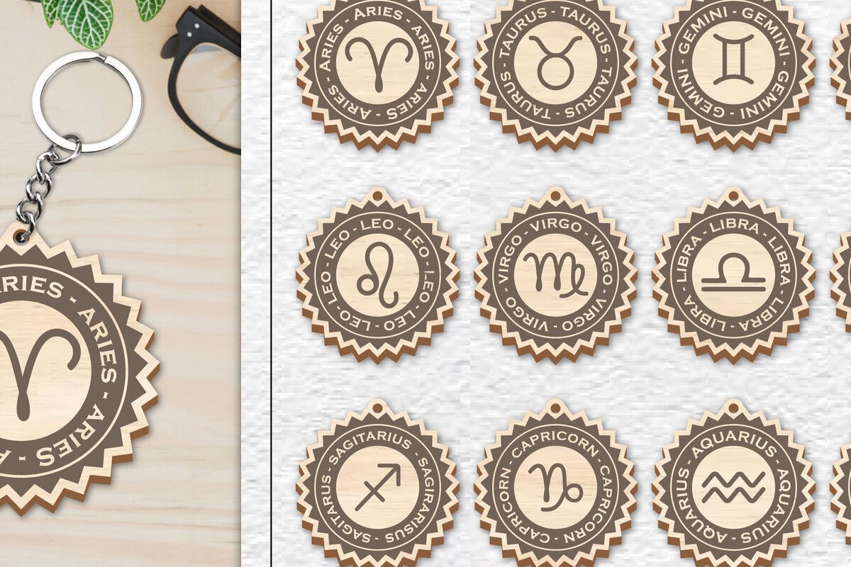 Intra απο ξύλο plywood 3mm-4mm πάχος 12 Σχέδιο Zodiac Keychain Δίασταση 6x6 cm INTRAFABR-100638073