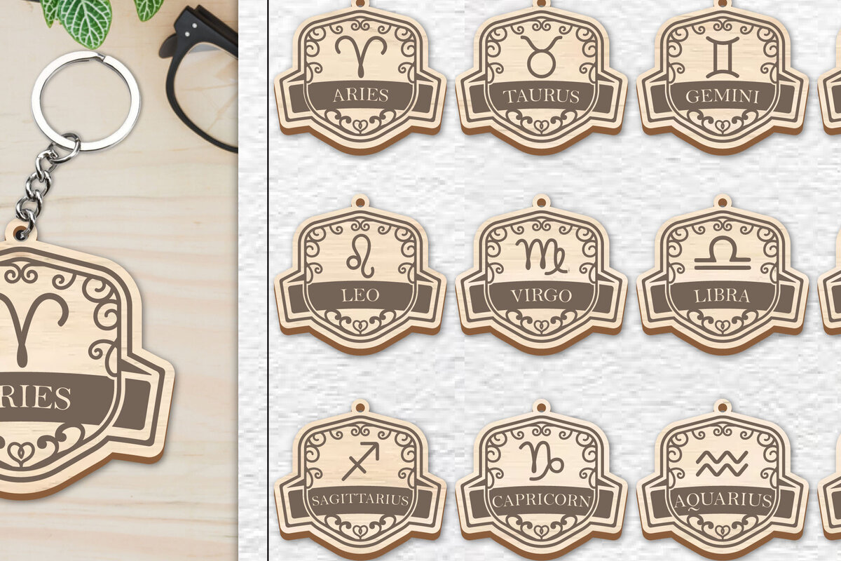 Intra απο ξύλο plywood 3mm-4mm πάχος 12 Σχέδιο Zodiac Keychain Δίασταση 6x6 cm INTRAFABR-100638202