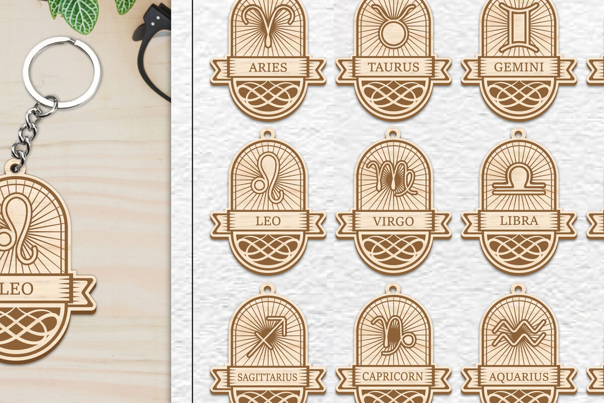 Intra απο ξύλο plywood 3mm-4mm πάχος 12 Σχέδιο Zodiac Keychain Δίασταση 6x6 cm INTRAFABR-101081004