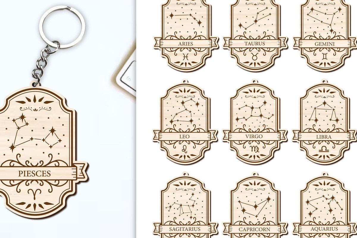 Intra απο ξύλο plywood 3mm-4mm πάχος 12 Σχέδιο Zodiac Keychain Δίασταση 6x6 cm INTRAFABR-98420104