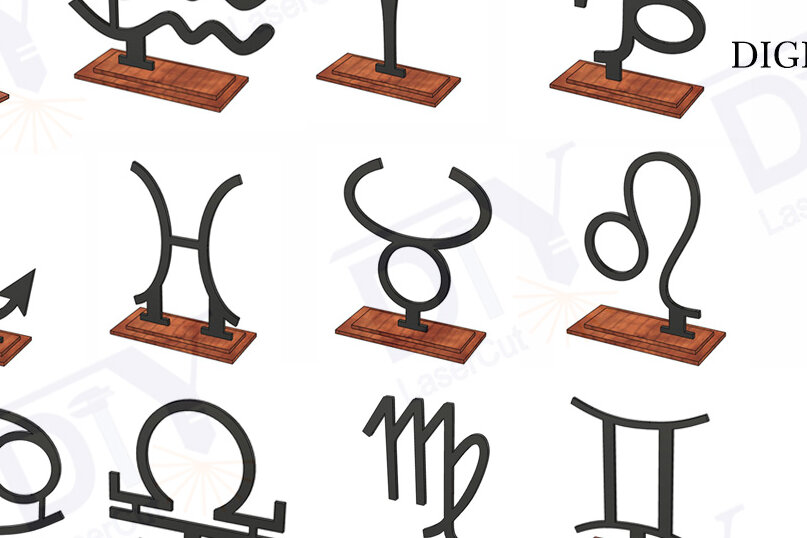 Intra απο ξύλο plywood 3mm-4mm πάχος 12 ζώδια με στάση Δίασταση 3x3 cm INTRAFABR-111859358