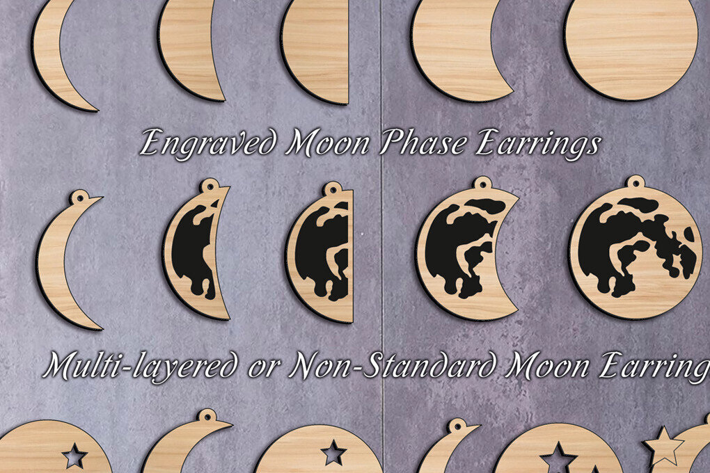Intra απο ξύλο plywood 3mm-4mm πάχος 14 Moon Phases Earrings Αξεσουάρ Δίασταση 1x1 cm INTRAFABR-105821236 - Image 2