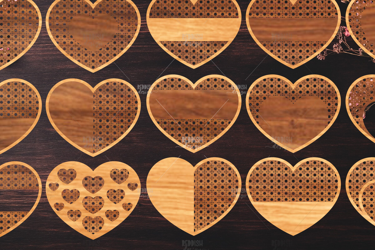 Intra απο ξύλο plywood 3mm-4mm πάχος 15 Boho Rattan Hearts Δίασταση 15x15 cm INTRAFABR-123025040 - Image 1