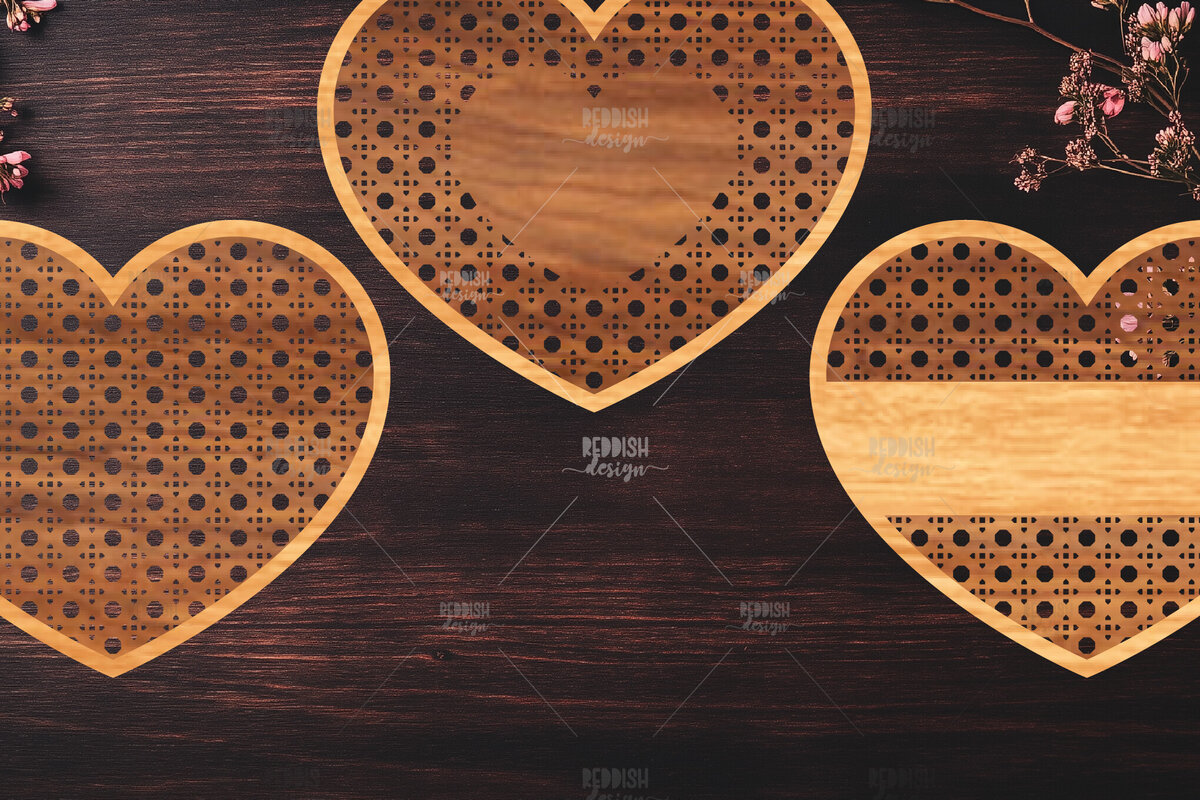 Intra απο ξύλο plywood 3mm-4mm πάχος 15 Boho Rattan Hearts Δίασταση 15x15 cm INTRAFABR-123025040 - Image 2