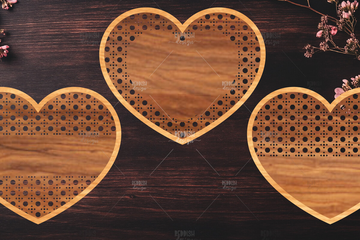 Intra απο ξύλο plywood 3mm-4mm πάχος 15 Boho Rattan Hearts Δίασταση 15x15 cm INTRAFABR-123025040 - Image 3