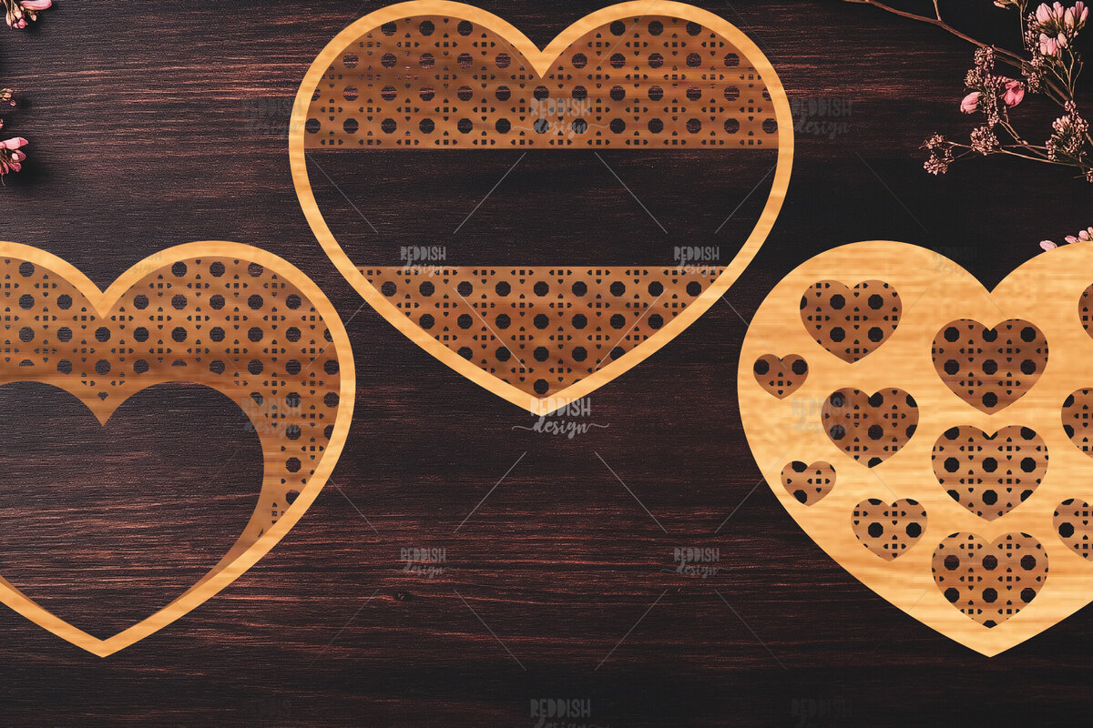 Intra απο ξύλο plywood 3mm-4mm πάχος 15 Boho Rattan Hearts Δίασταση 15x15 cm INTRAFABR-123025040 - Image 5