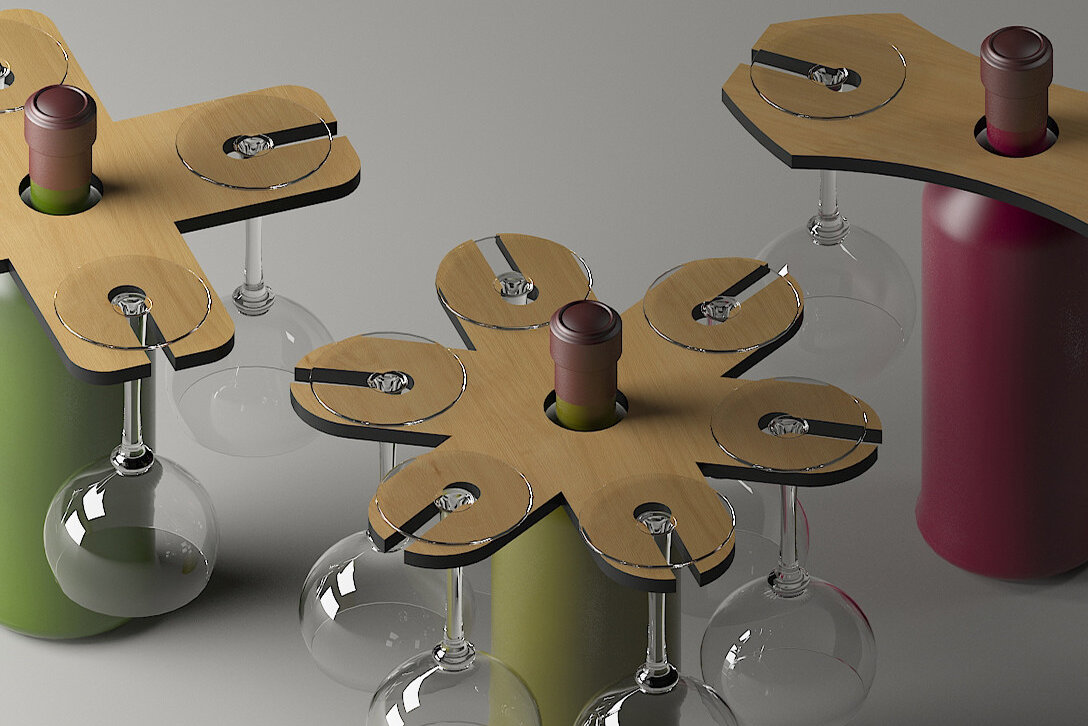 Intra απο ξύλο plywood 3mm-4mm πάχος 15 Ποτήρι κοπής με λέιζερ Wine Caddy Glass 252 Δίασταση 30×20 cm INTRAFABR-48374033