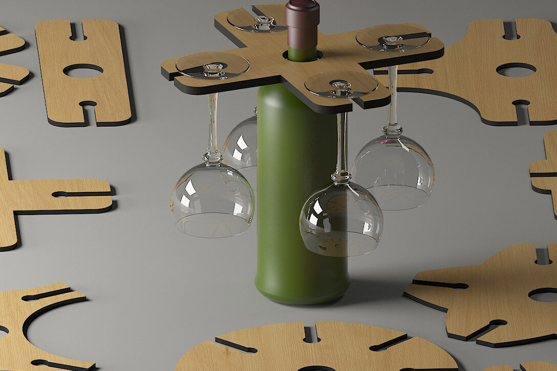 Intra απο ξύλο plywood 3mm-4mm πάχος 15 Ποτήρι κοπής με λέιζερ Wine Caddy Glass 252 Δίασταση 30x20 cm INTRAFABR-48374033 - Image 3