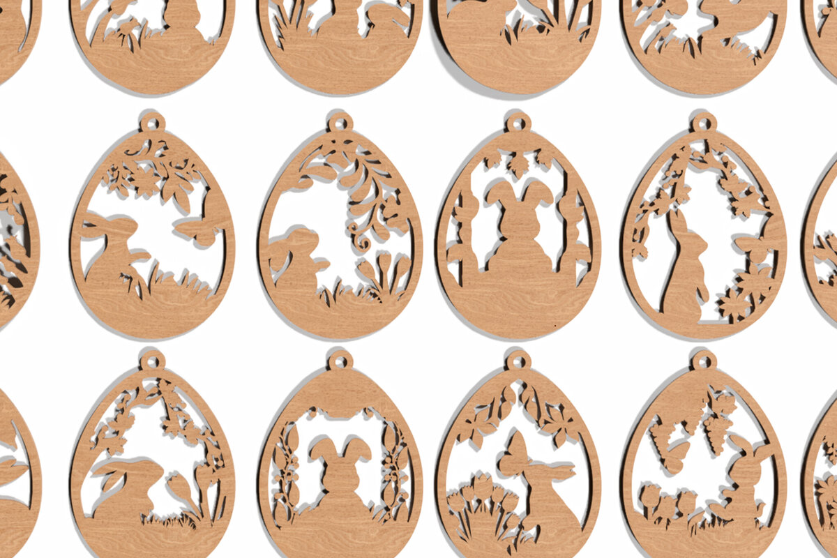 Intra απο ξύλο plywood 3mm-4mm πάχος 16 Πασχαλινά αυγά κομμένα στολίδια με λέιζερ Δίασταση 8x8 cm INTRAFABR-118087680