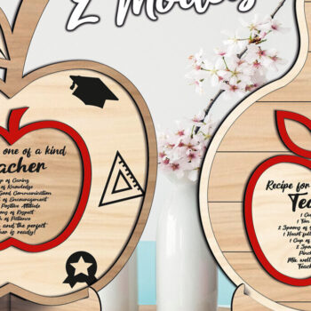 Intra απο ξύλο plywood 3mm-4mm πάχος 2 Δώρο για δάσκαλο Apple Στρογγυλή σανίδα κοπής Δίασταση 15x15 cm INTRAFABR-103441261 - Image 1