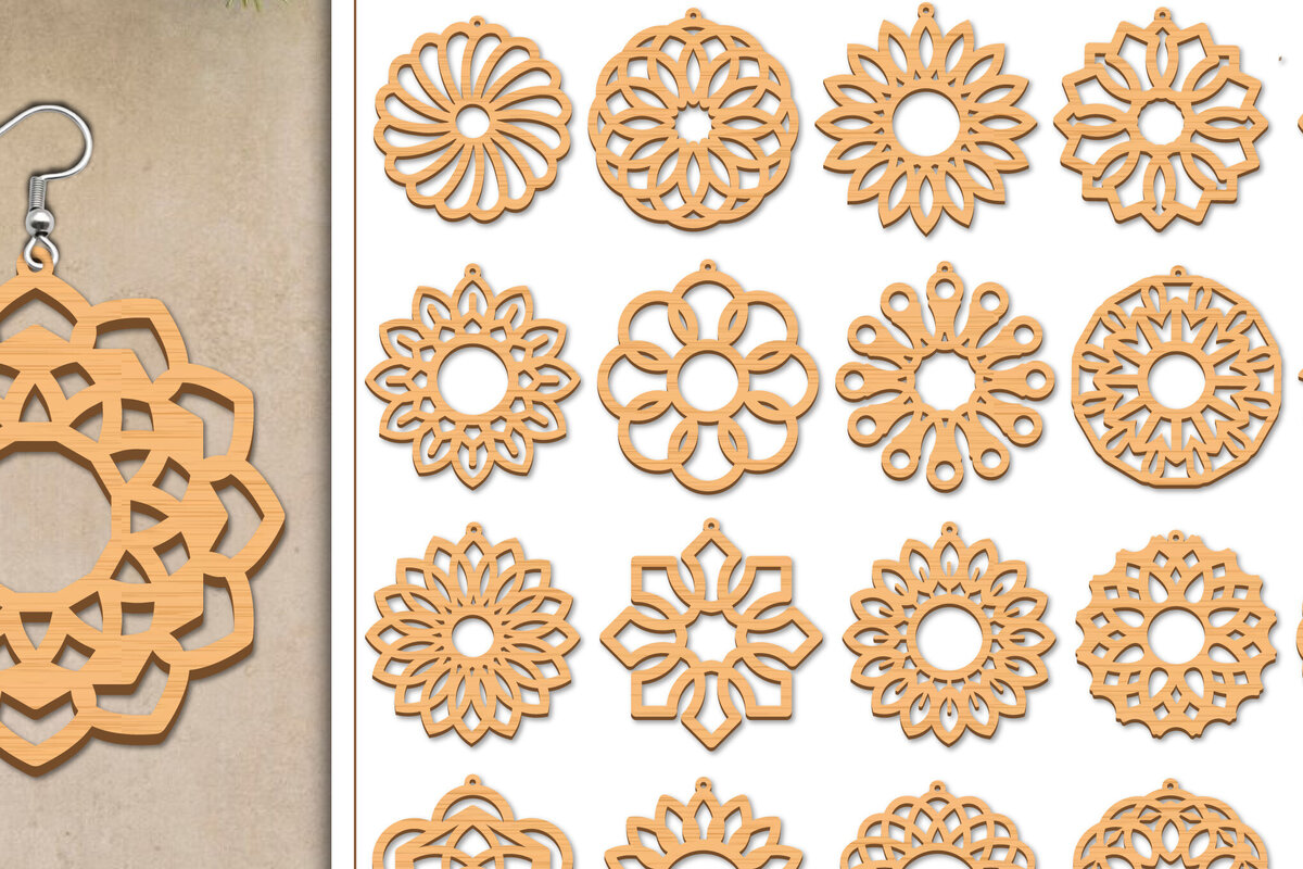 Intra απο ξύλο plywood 3mm-4mm πάχος 20 Σκουλαρίκια λουλουδιών Σχεδιασμός Δίασταση 3×3 cm INTRAFABR-119269918