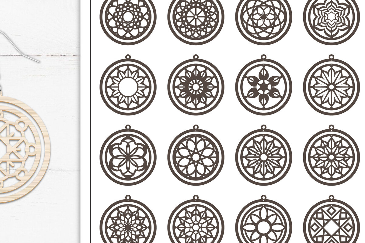 Intra απο ξύλο plywood 3mm-4mm πάχος 20 Σκουλαρίκια Mandala Σχέδιο  Δίασταση 3x3 cm INTRAFABR-103765810 - Image 1