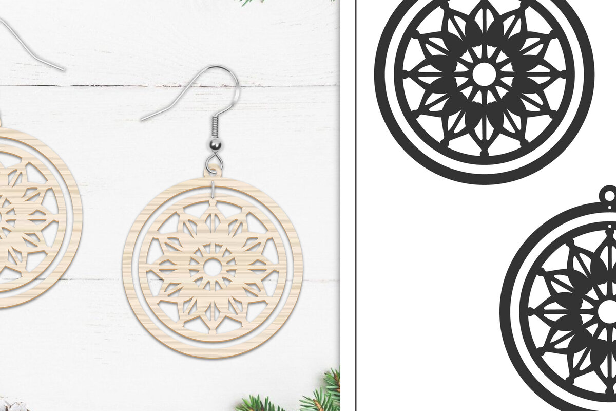 Intra απο ξύλο plywood 3mm-4mm πάχος 20 Σκουλαρίκια Mandala Σχέδιο  Δίασταση 3x3 cm INTRAFABR-103765810 - Image 2