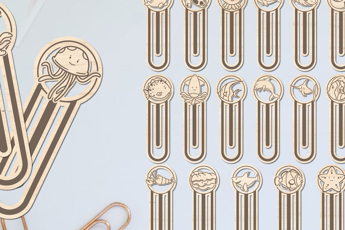 Intra απο ξύλο plywood 3mm-4mm πάχος 20 Σχέδιο θαλάσσιων ζώων σελιδοδείκτης Δίασταση 10x20 cm INTRAFABR-96565737