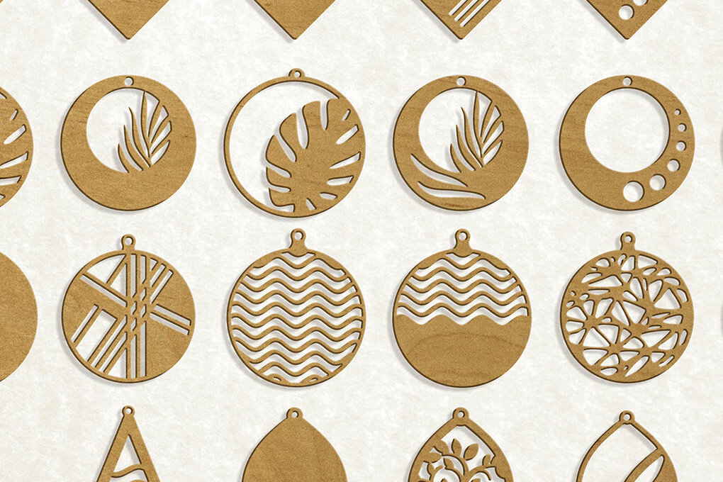 Intra απο ξύλο plywood 3mm-4mm πάχος 24 Σκουλαρίκια Σχέδια κοπής με λέιζερ Δίασταση 2x2 cm INTRAFABR-60832148