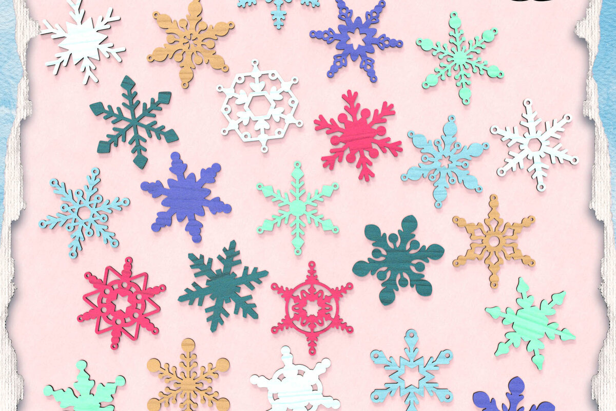 Intra απο ξύλο plywood 3mm-4mm πάχος 24 Snowflakes Cut  Δίασταση 8x8 cm INTRAFABR-111017362