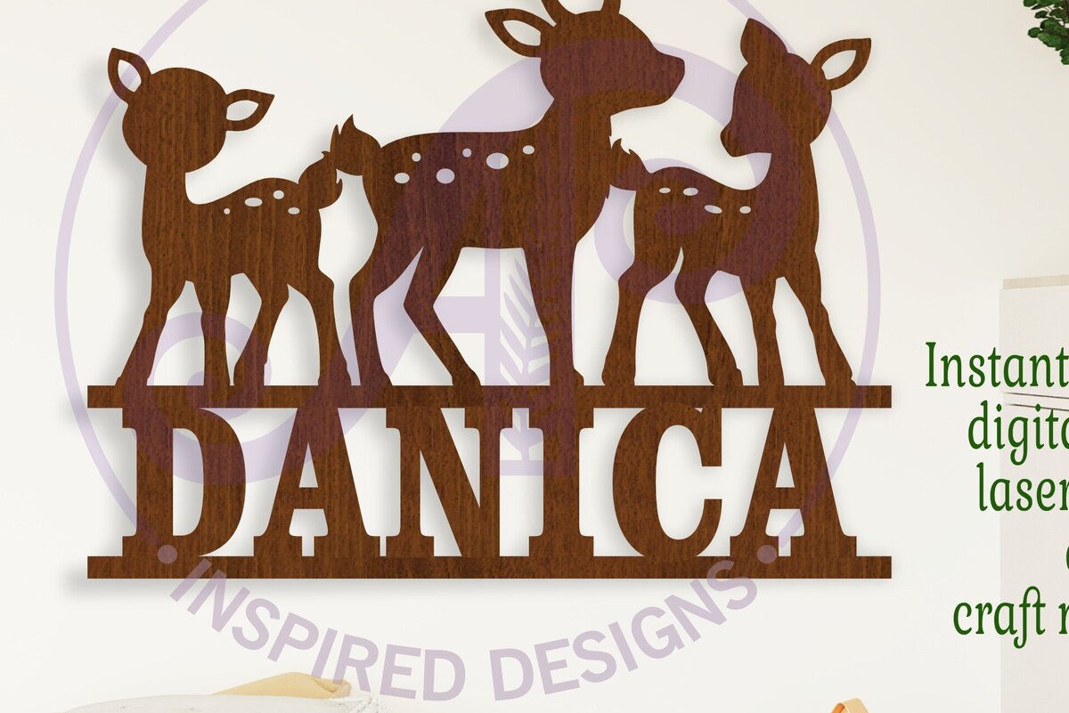 Intra απο ξύλο plywood 3mm-4mm πάχος 3 Deer Name Sign κοπής με λέιζερ Δίασταση 6x6 cm INTRAFABR-112115260