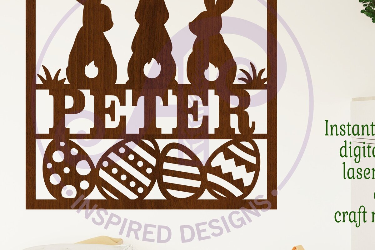 Intra απο ξύλο plywood 3mm-4mm πάχος 3 Easter Bunnies Square Όνομα Wall Art Δίασταση 10x10 cm INTRAFABR-113547581