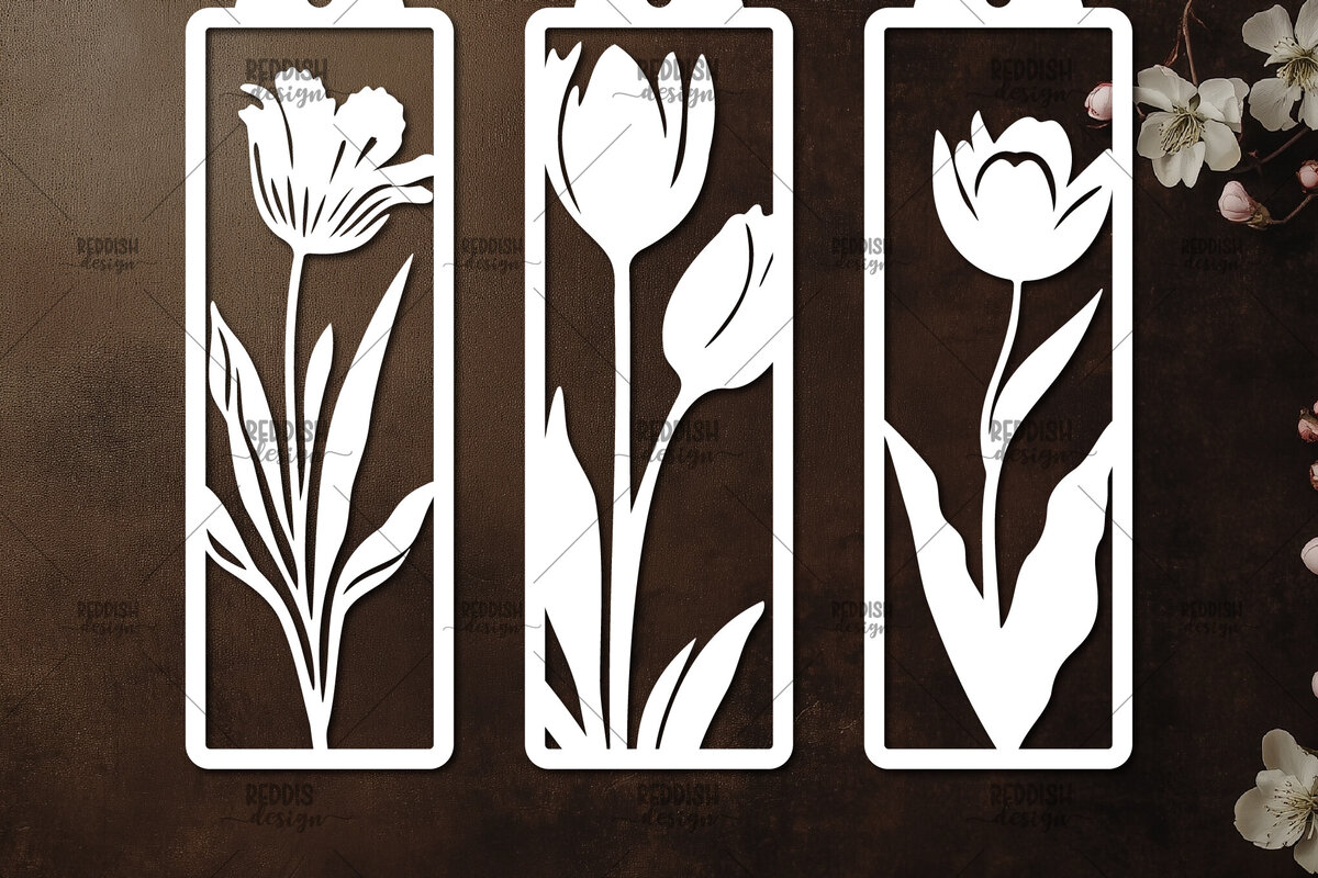 Intra απο ξύλο plywood 3mm-4mm πάχος 3 Floral σελιδοδείκτες Paper Cut Δίασταση 10x20 cm INTRAFABR-115816003 - Image 1