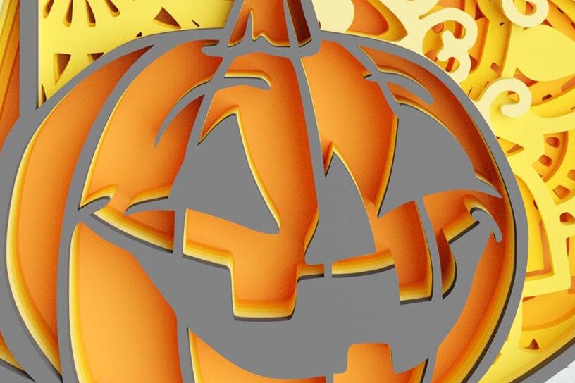 Intra απο ξύλο plywood 3mm-4mm πάχος 3D 6 Layer Halloween Pumpkin Δίασταση 30x30 cm INTRAFABR-76865825 - Image 1