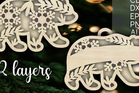 Intra απο ξύλο plywood 3mm-4mm πάχος Τρισδιάστατα χριστουγεννιάτικα στολίδια με στρώματα αρκούδας Δίασταση 8x8 cm INTRAFABR-107019646