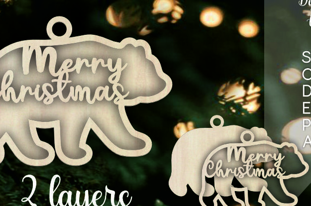 Intra απο ξύλο plywood 3mm-4mm πάχος Τρισδιάστατα χριστουγεννιάτικα στολίδια με στρώματα αρκούδας Δίασταση 8x8 cm INTRAFABR-109903916